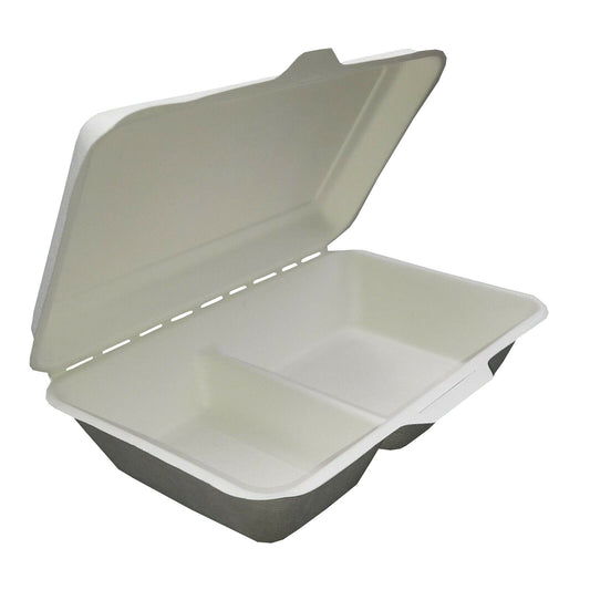 Menüboxen aus Bagasse 16,5 x 24 cm, 2geteilt