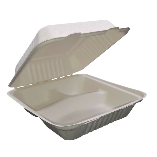 Menüboxen aus Bagasse 20 x 21,5 cm, 3-geteilt bio