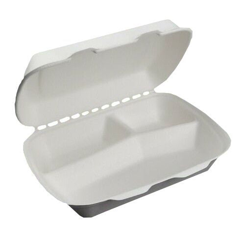 Menüboxen  / Food boxen aus Bagasse / Zuckerrohr, 20,5 x 24,5 cm, 3geteilt